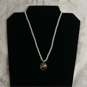 White Pearl Fashion Necklace with Silver Colored Pendant